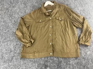 NEXX Shirt Womens 1X Plus Big Green Button Up Rayon Vintage Long Sleeve N52